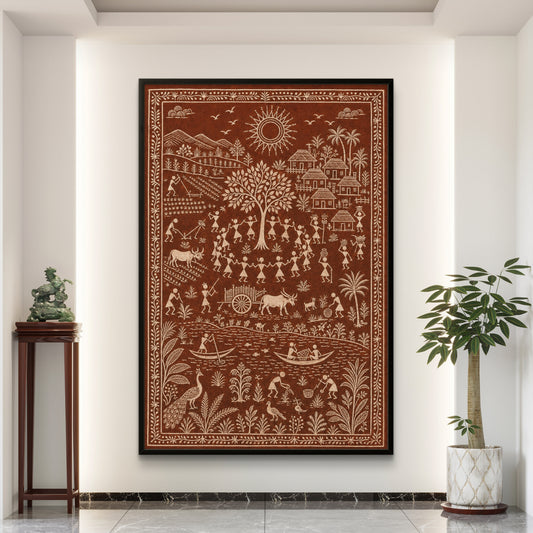 Warli Art Premium Canvas Painting - Canvas Wall Art | Decor By Neon