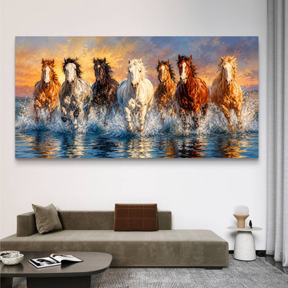 Seven Horses Premium Canvas Painting