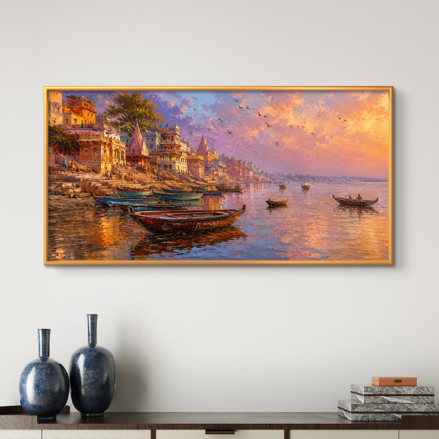 Banaras Ghat Premium Canvas Painting - Buy Online | Decor By Neon