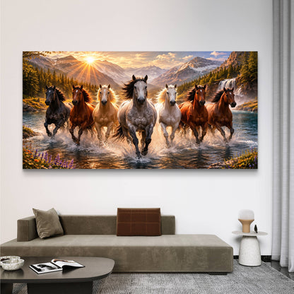 Seven Horses Premium Canvas Painting