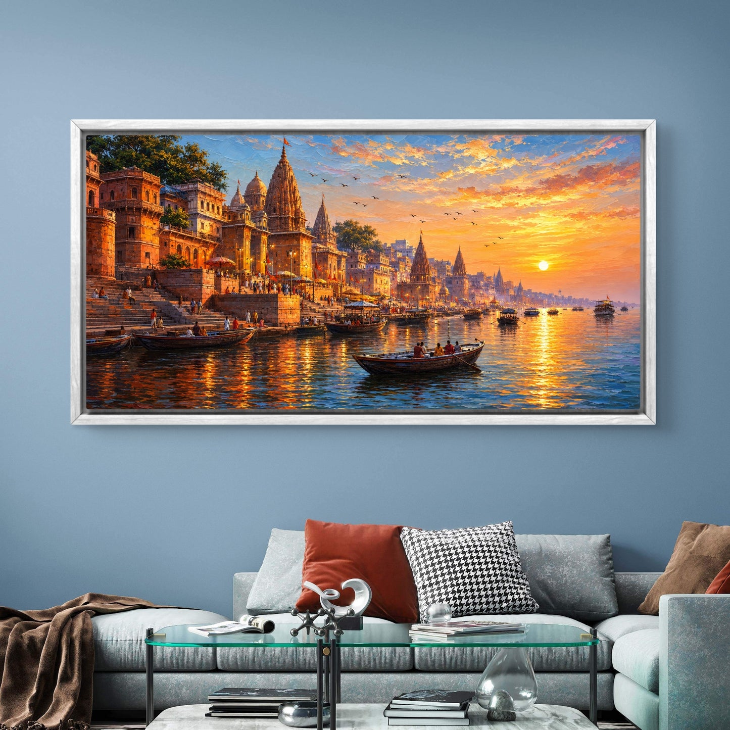 Banaras Ghat Premium Canvas Painting - Buy Online | Decor By Neon