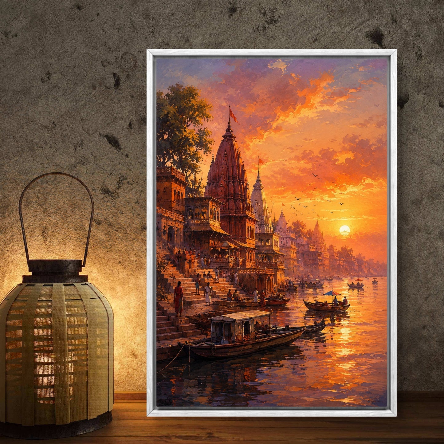 Banaras Ghat Premium Canvas Painting - Buy Online | Decor By Neon