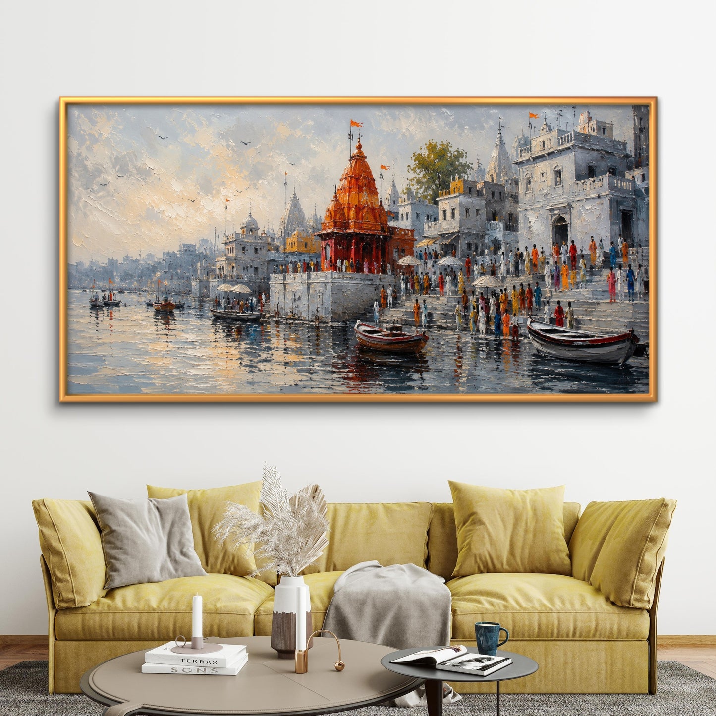 Banaras Ghat Premium Canvas Painting - Buy Online | Decor By Neon