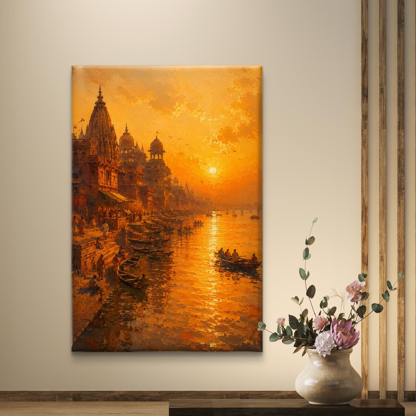 Banaras Ghat Premium Canvas Painting - Buy Online | Decor By Neon