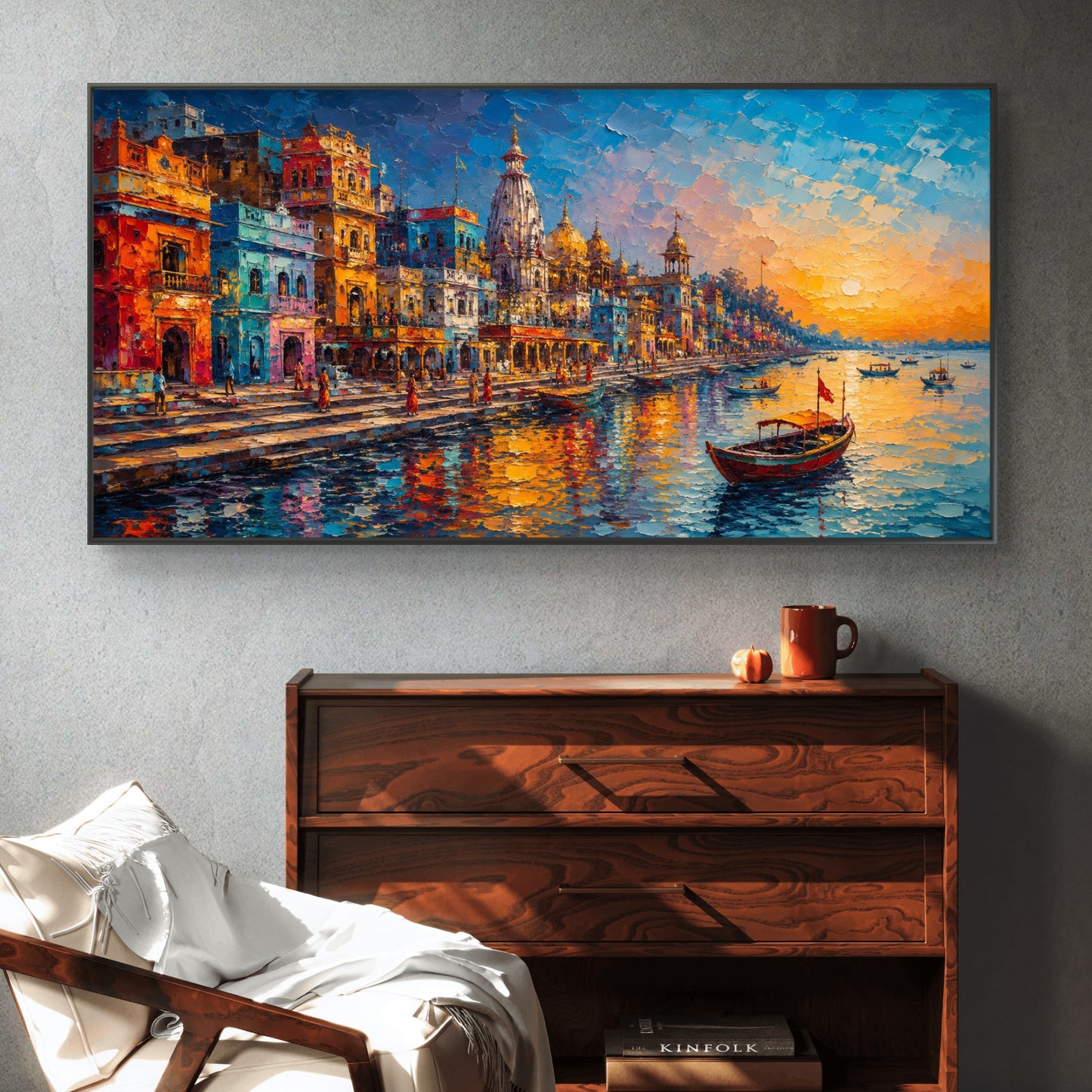 Banaras Ghat Premium Canvas Painting - Buy Online | Decor By Neon