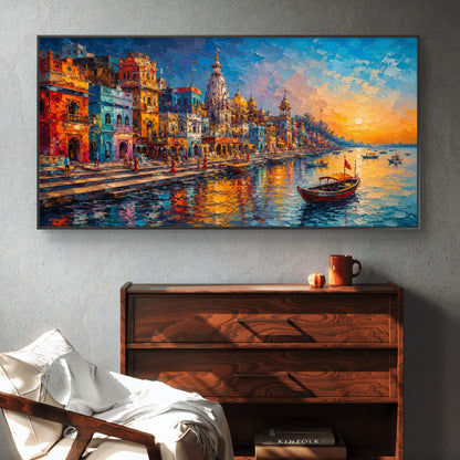 Banaras Ghat Premium Canvas Painting