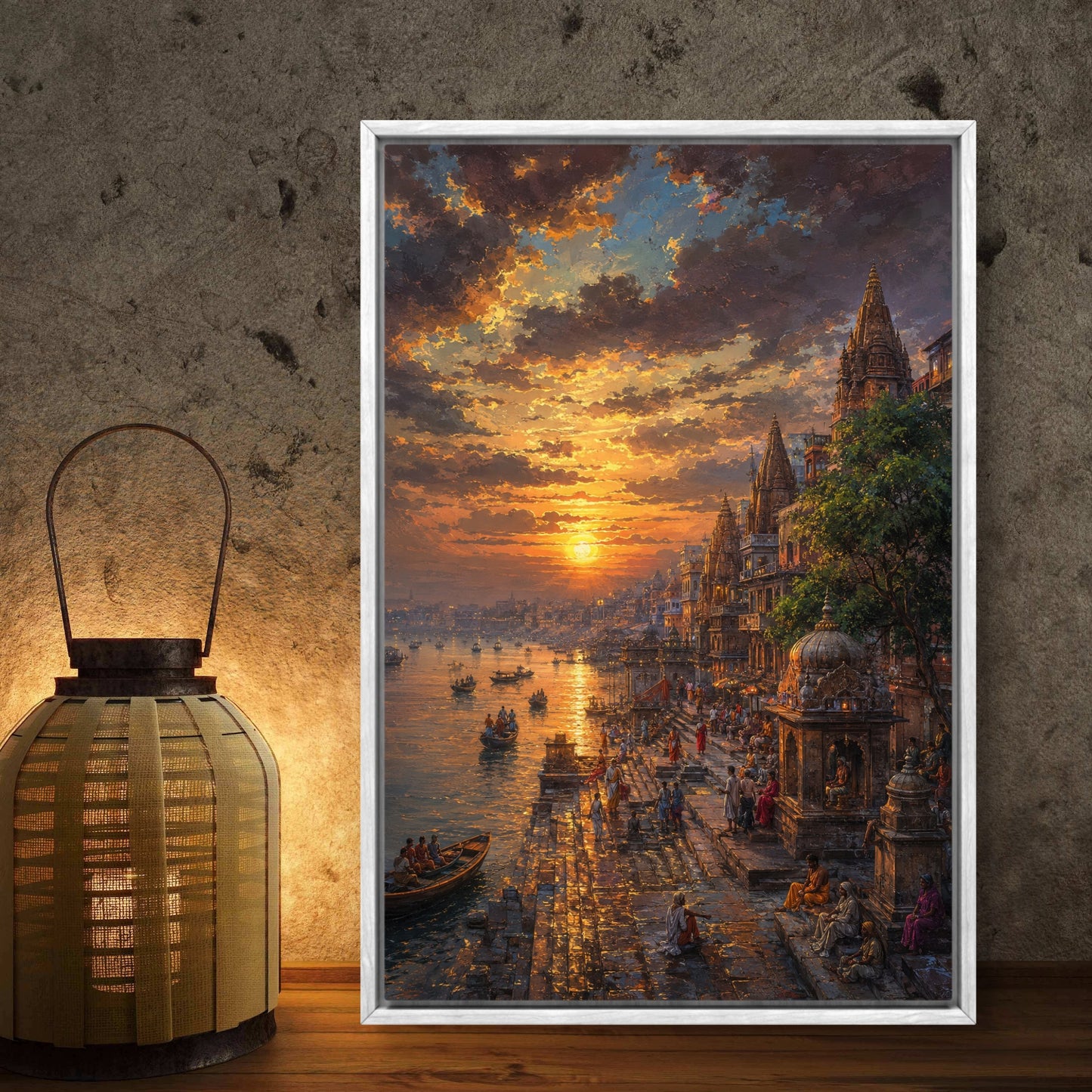Banaras Ghat Premium Canvas Painting - Buy Online | Decor By Neon