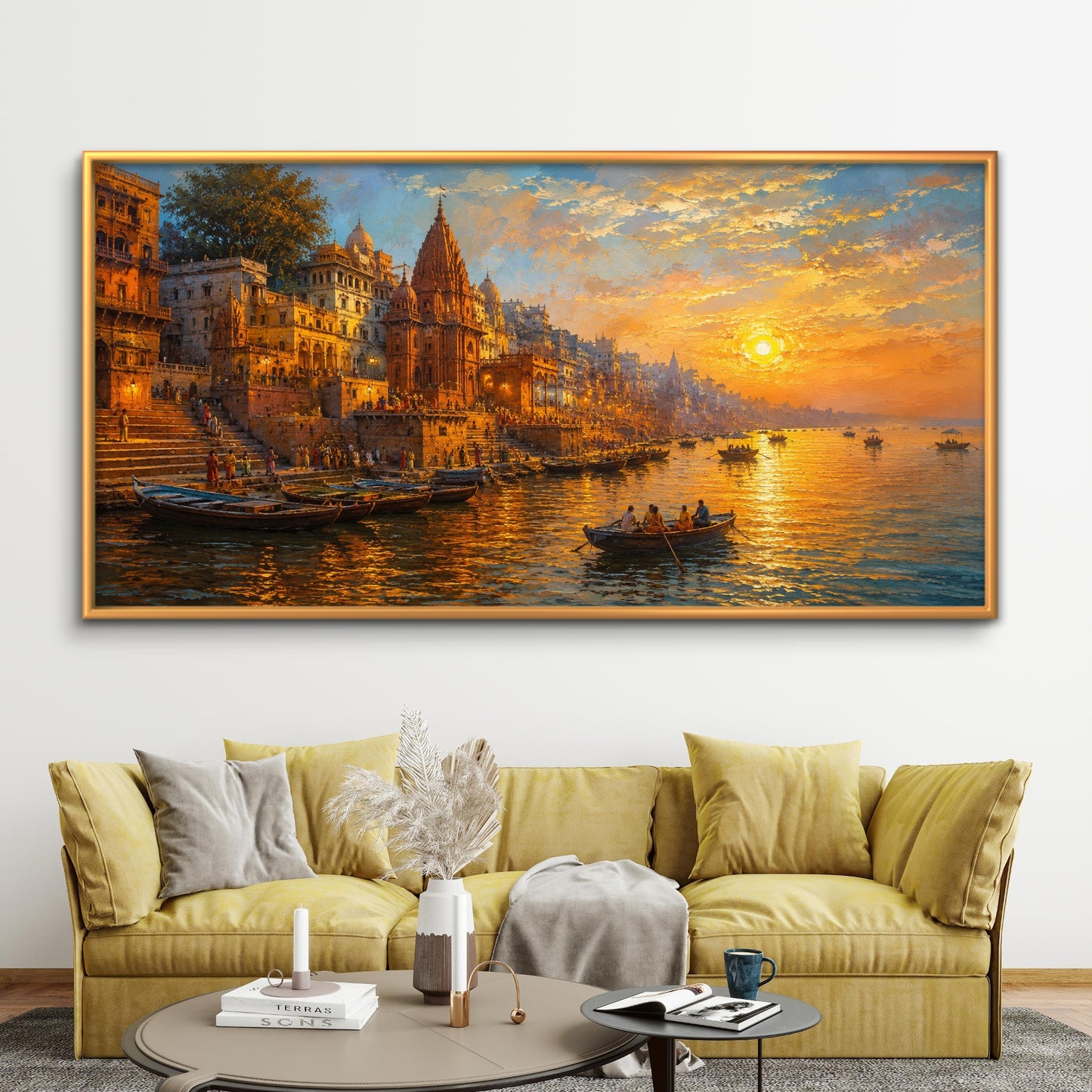 Banaras Ghat Premium Canvas Painting - Buy Online | Decor By Neon