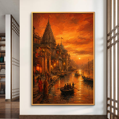 Banaras Ghat Premium Canvas Painting