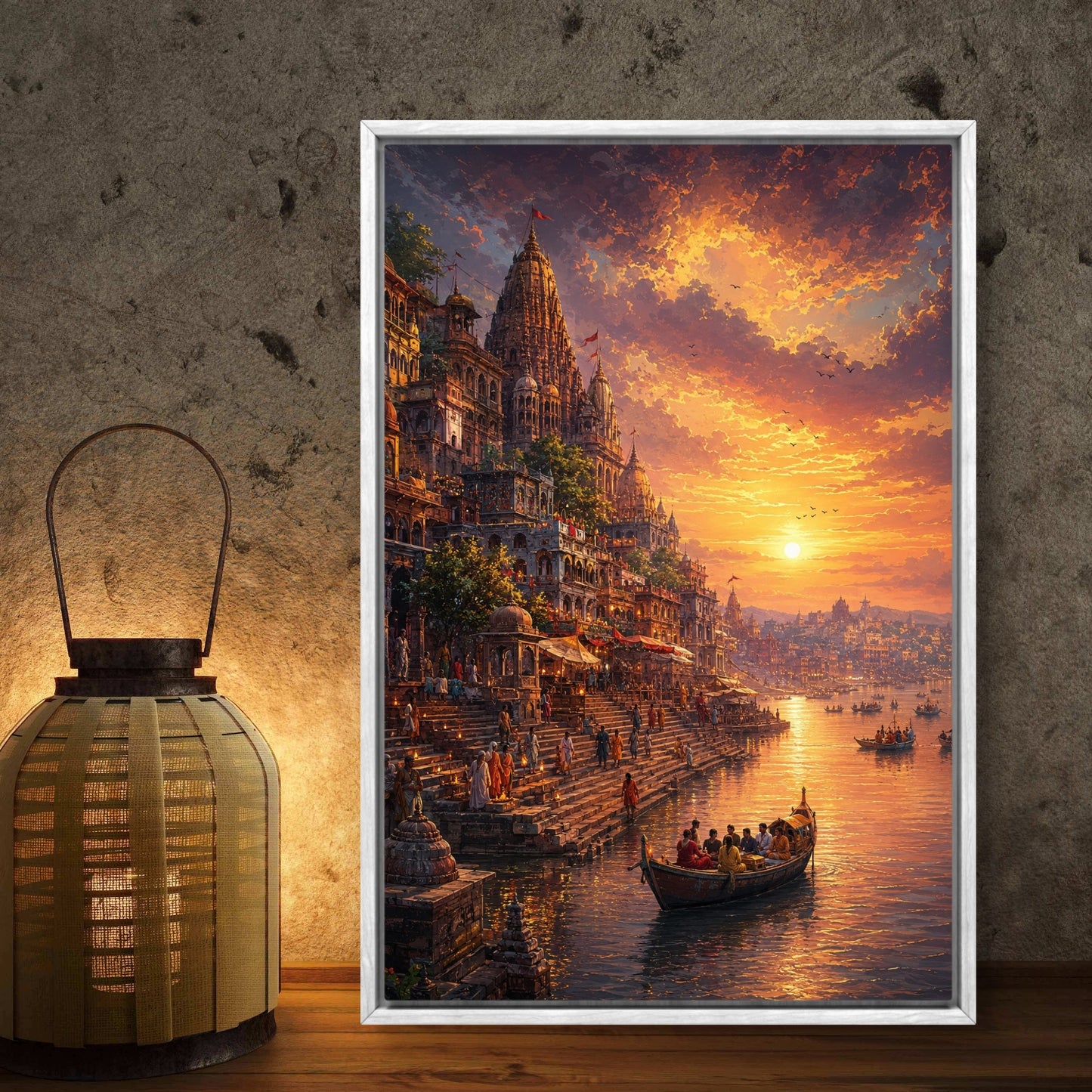 Banaras Ghat Premium Canvas Painting - Buy Online | Decor By Neon