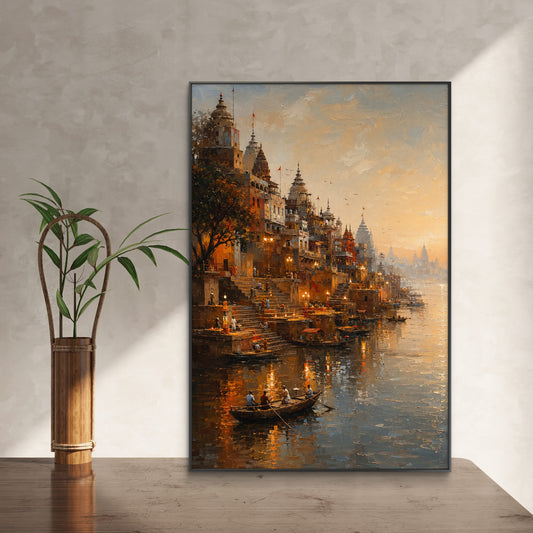 Banaras Ghat Premium Canvas Painting - Canvas Wall Art | Decor By Neon