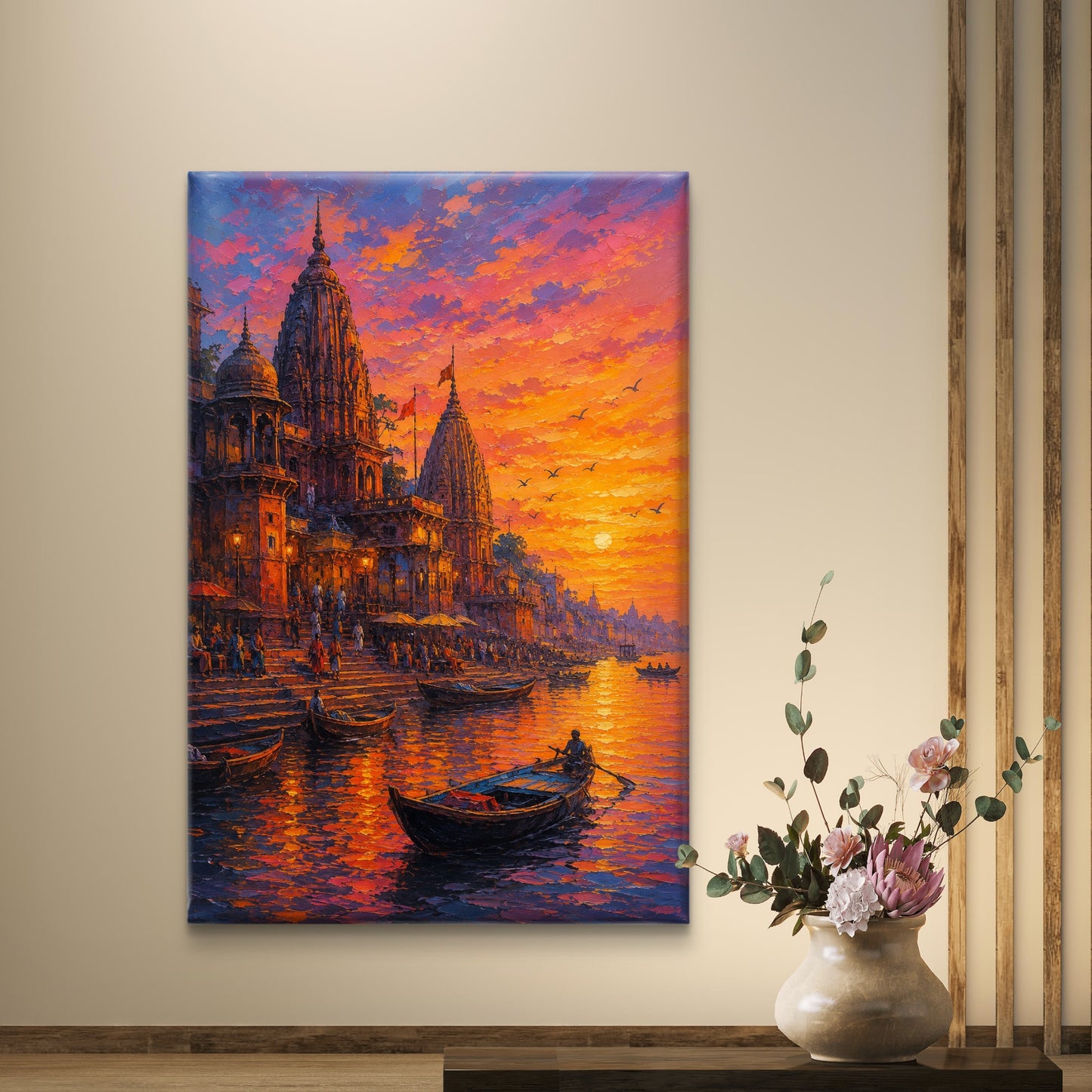 Banaras Ghat Premium Canvas Painting - Buy Online | Decor By Neon