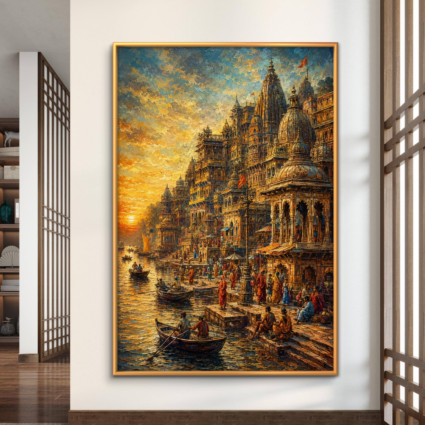 Banaras Ghat Premium Canvas Painting - Buy Online | Decor By Neon