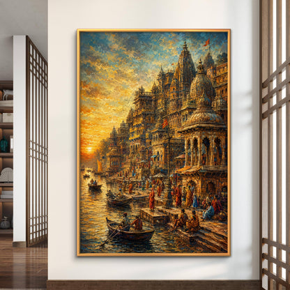 Banaras Ghat Premium Canvas Painting