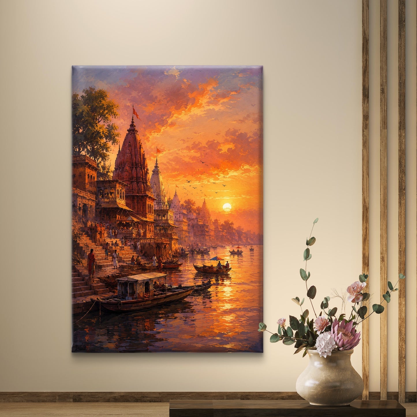 Banaras Ghat Premium Canvas Painting - Buy Online | Decor By Neon