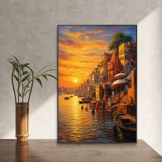 Banaras Ghat Premium Canvas Painting - Canvas Wall Art | Decor By Neon