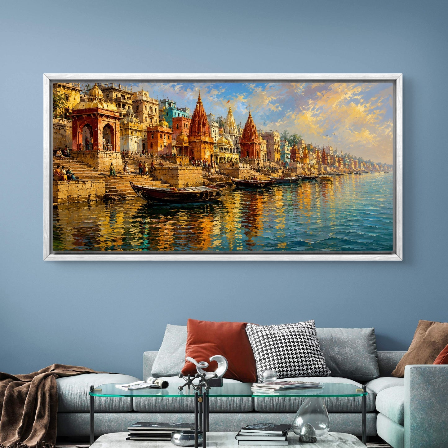 Banaras Ghat Premium Canvas Painting - Buy Online | Decor By Neon