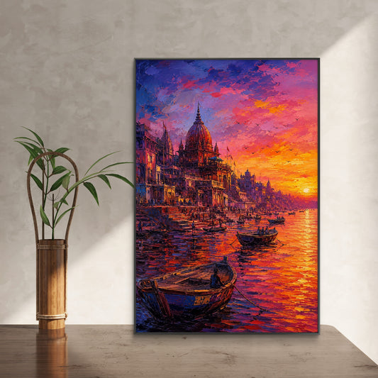 Banaras Ghat Premium Canvas Painting - Canvas Wall Art | Decor By Neon