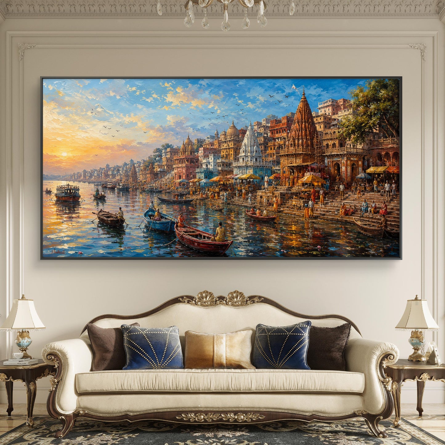 Banaras Ghat Premium Canvas Painting - Buy Online | Decor By Neon