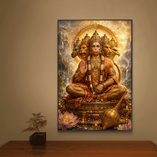 Panchmukhi Hanuman Ji Premium Canvas Painting - Canvas Wall Art | Decor By Neon