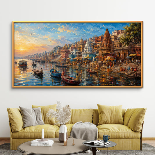 Banaras Ghat Premium Canvas Painting - Premium Wall Art | Decor By Neon