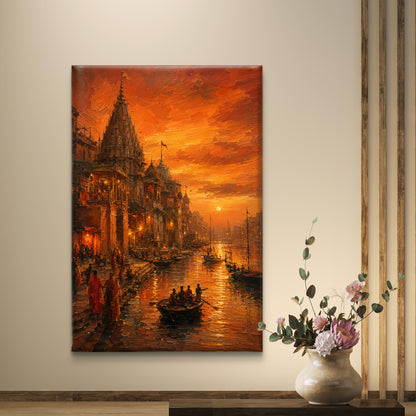 Banaras Ghat Premium Canvas Painting