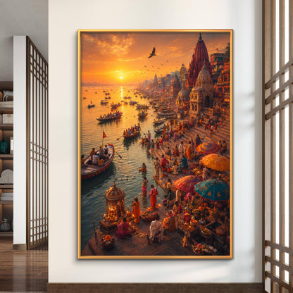 Banaras Ghat Premium Canvas Painting