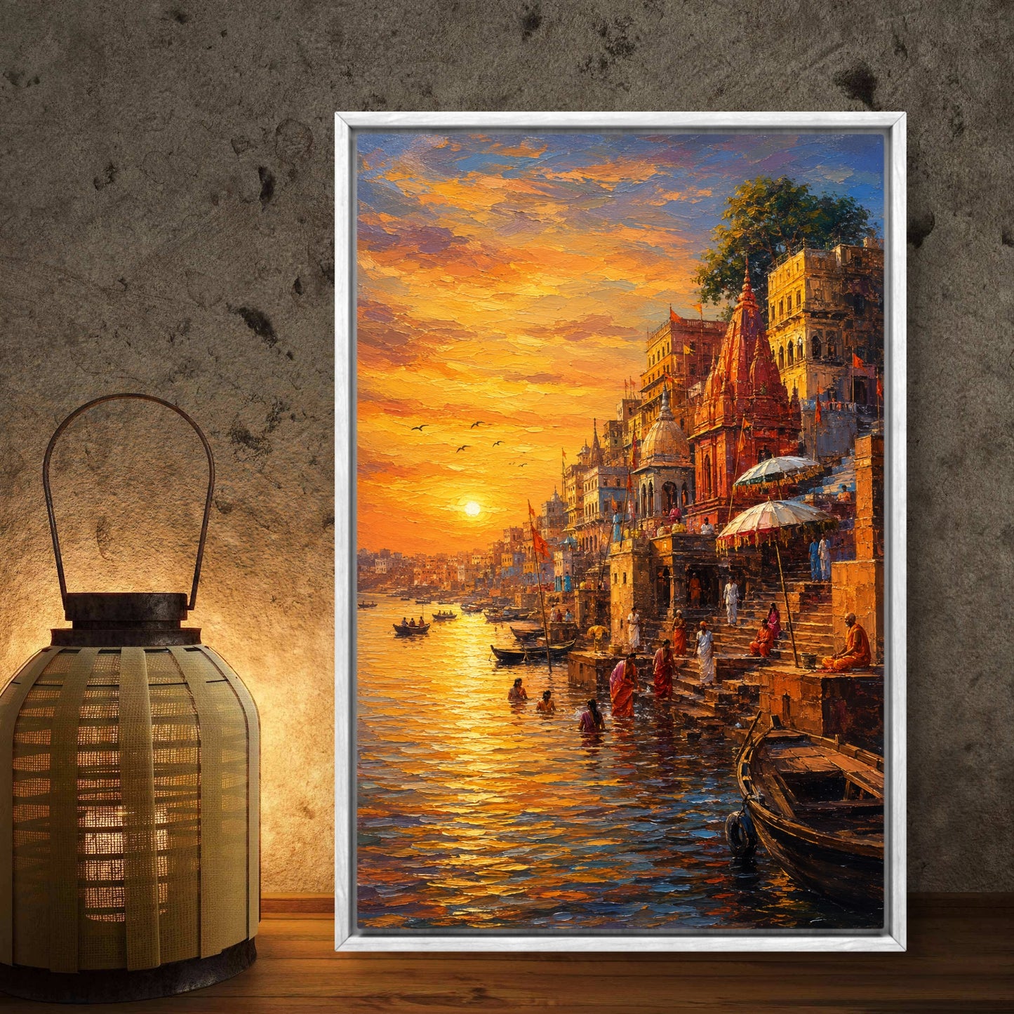 Banaras Ghat Premium Canvas Painting - Buy Online | Decor By Neon