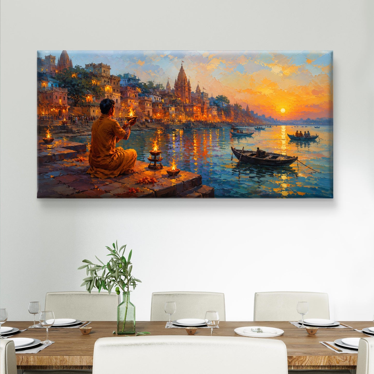 Banaras Ghat Premium Canvas Painting - Buy Online | Decor By Neon