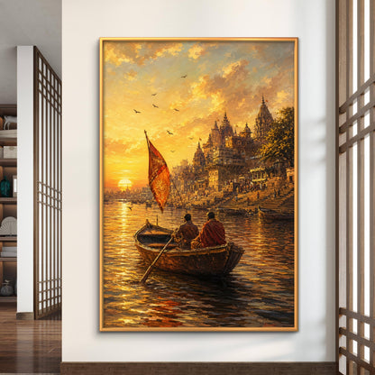 Banaras Ghat Premium Canvas Painting