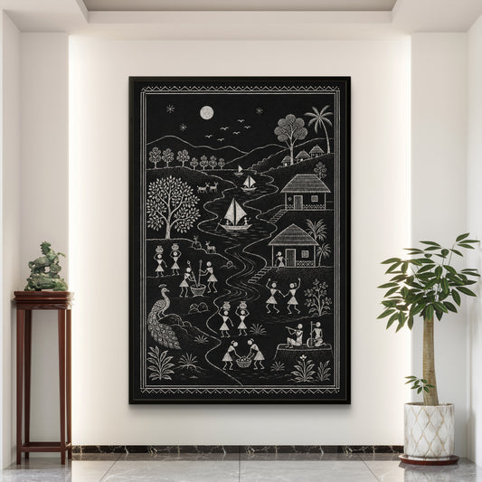 Warli Art Premium Canvas Painting - Canvas Wall Art | Decor By Neon