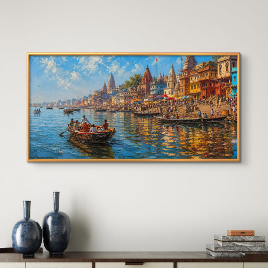 Banaras Ghat Premium Canvas Painting - Premium Wall Art | Decor By Neon
