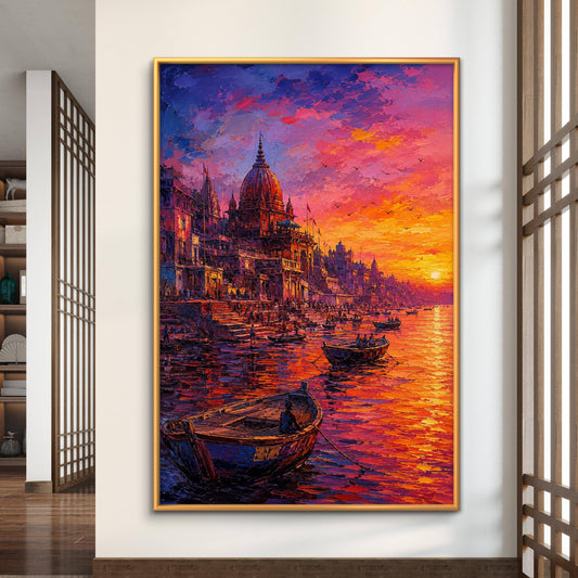 Banaras Ghat Premium Canvas Painting - Premium Wall Art | Decor By Neon