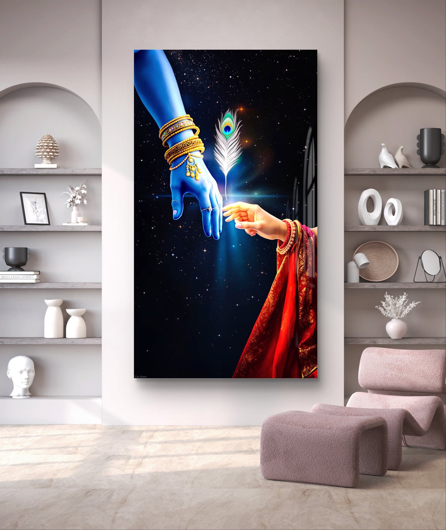 Radha Krishna Morpankh Premium Acrylic Wall Art for Home & Temple Decor