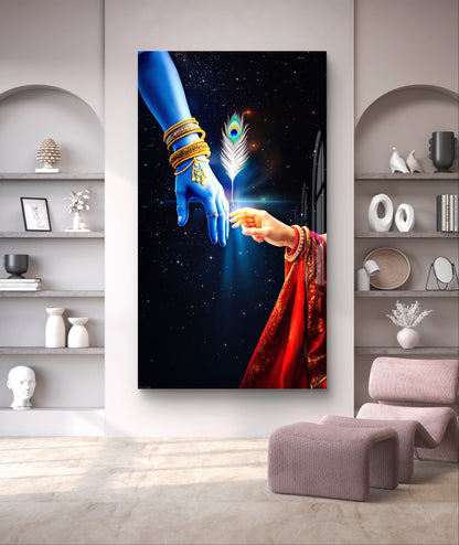 Radha Krishna Morpankh Premium Acrylic Wall Art for Home & Temple Decor