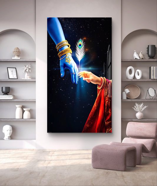 Radha Krishna Morpankh Premium Acrylic Wall Art for Home & Temple Decor