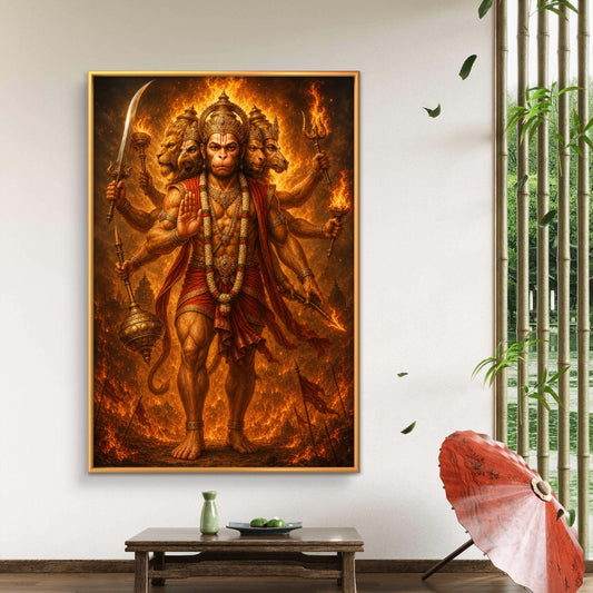 Panchmukhi Hanuman Ji Premium Canvas Painting - Premium Wall Art | Decor By Neon