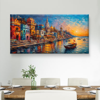 Banaras Ghat Premium Canvas Painting