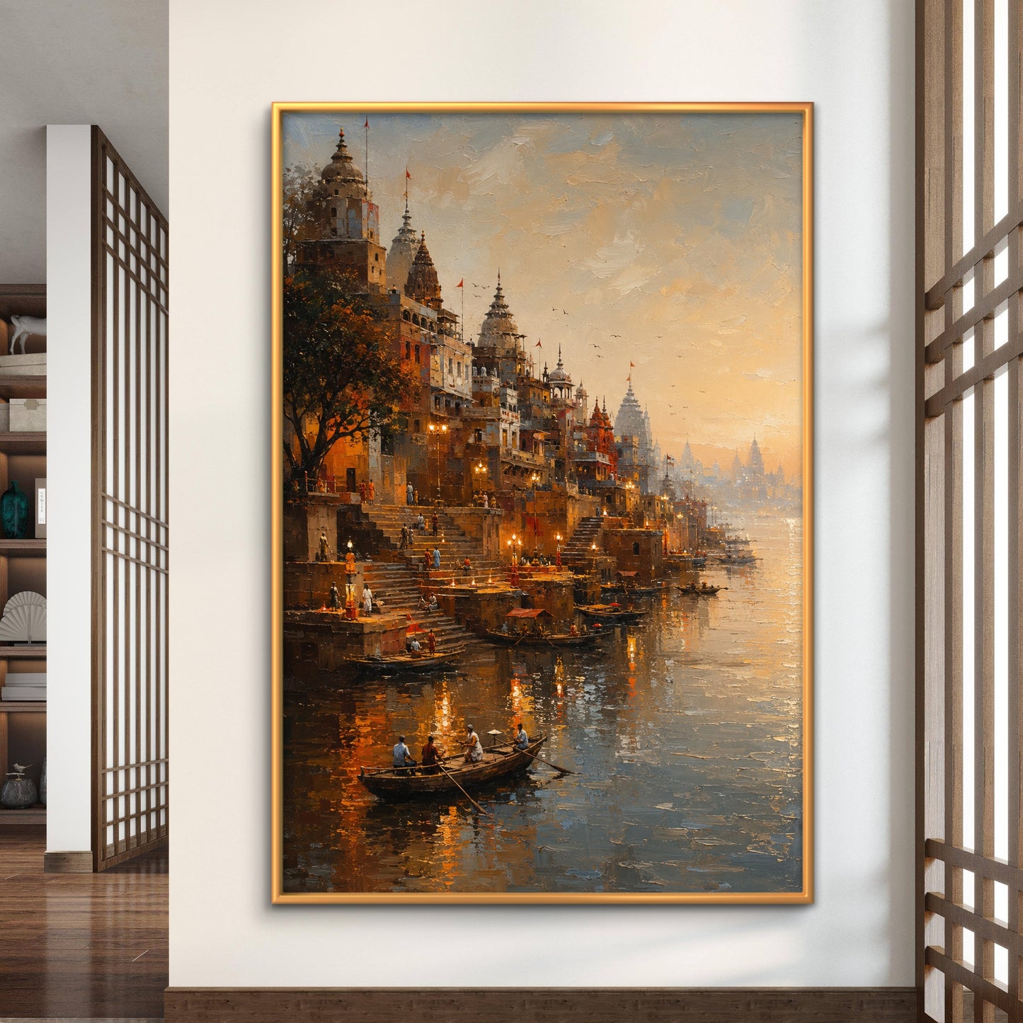 Banaras Ghat Premium Canvas Painting - Buy Online | Decor By Neon