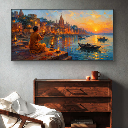 Banaras Ghat Premium Canvas Painting