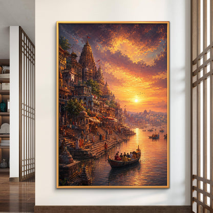 Banaras Ghat Premium Canvas Painting