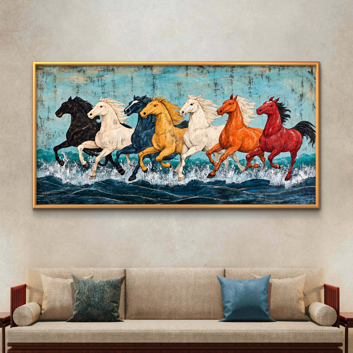 Seven Horses Premium Canvas Painting - Buy Online | Decor By Neon