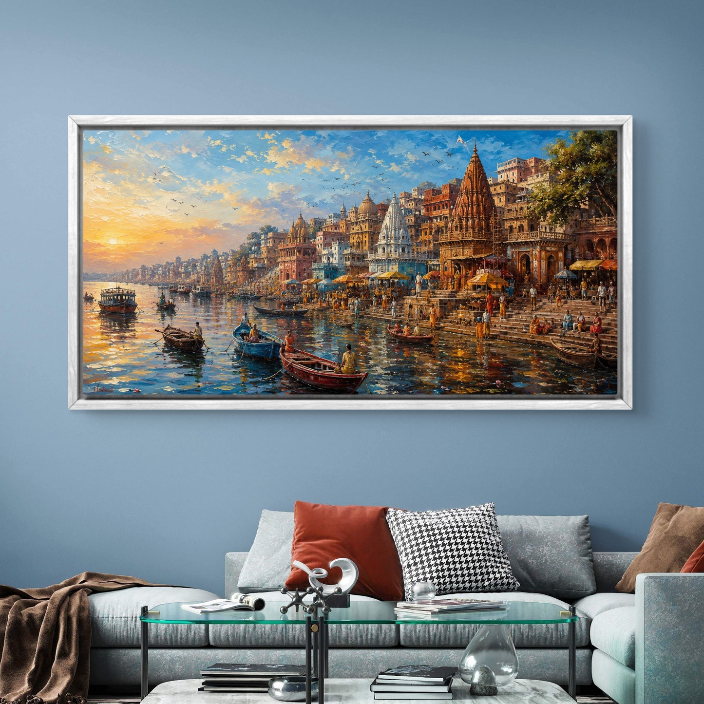 Banaras Ghat Premium Canvas Painting - Buy Online | Decor By Neon