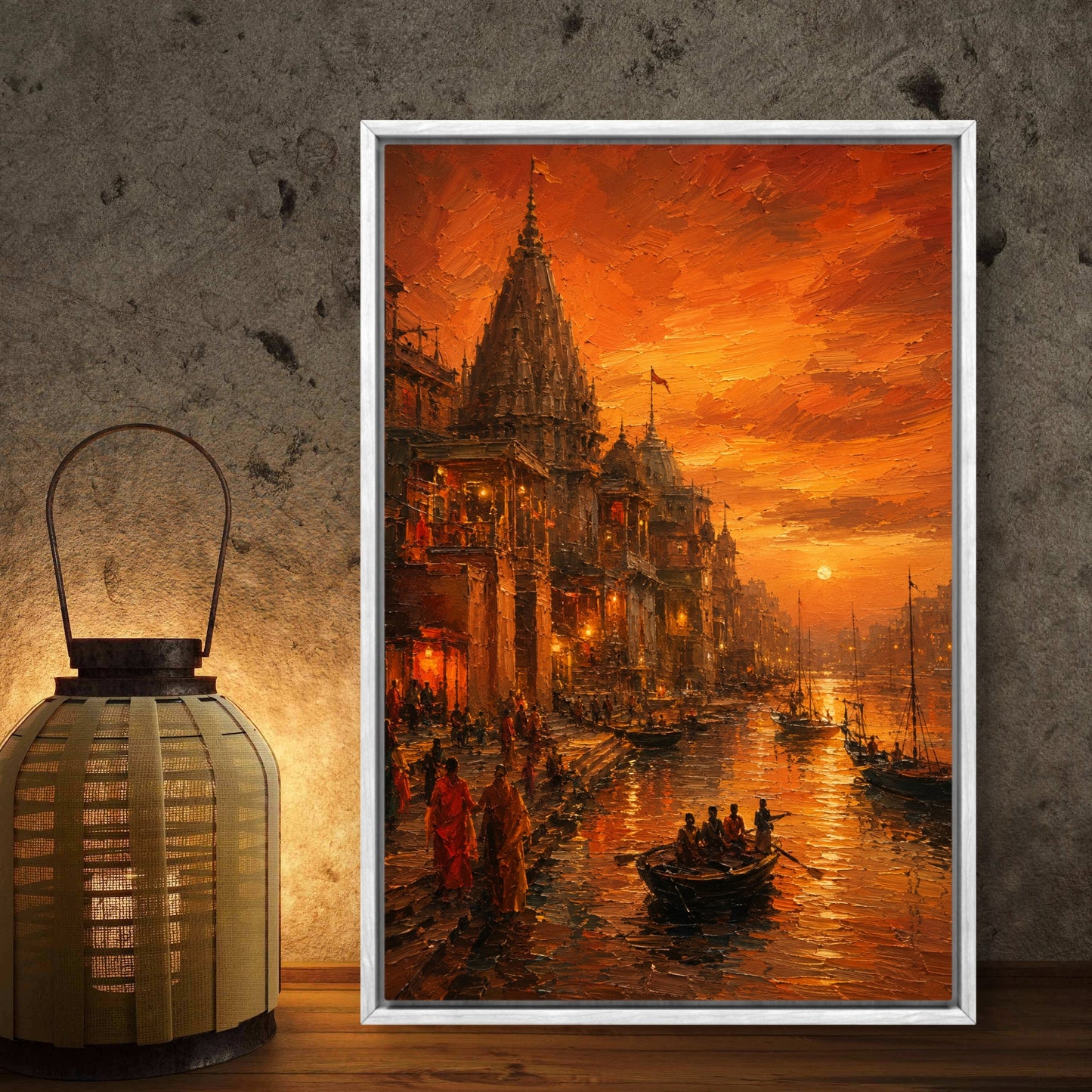 Banaras Ghat Premium Canvas Painting - Buy Online | Decor By Neon