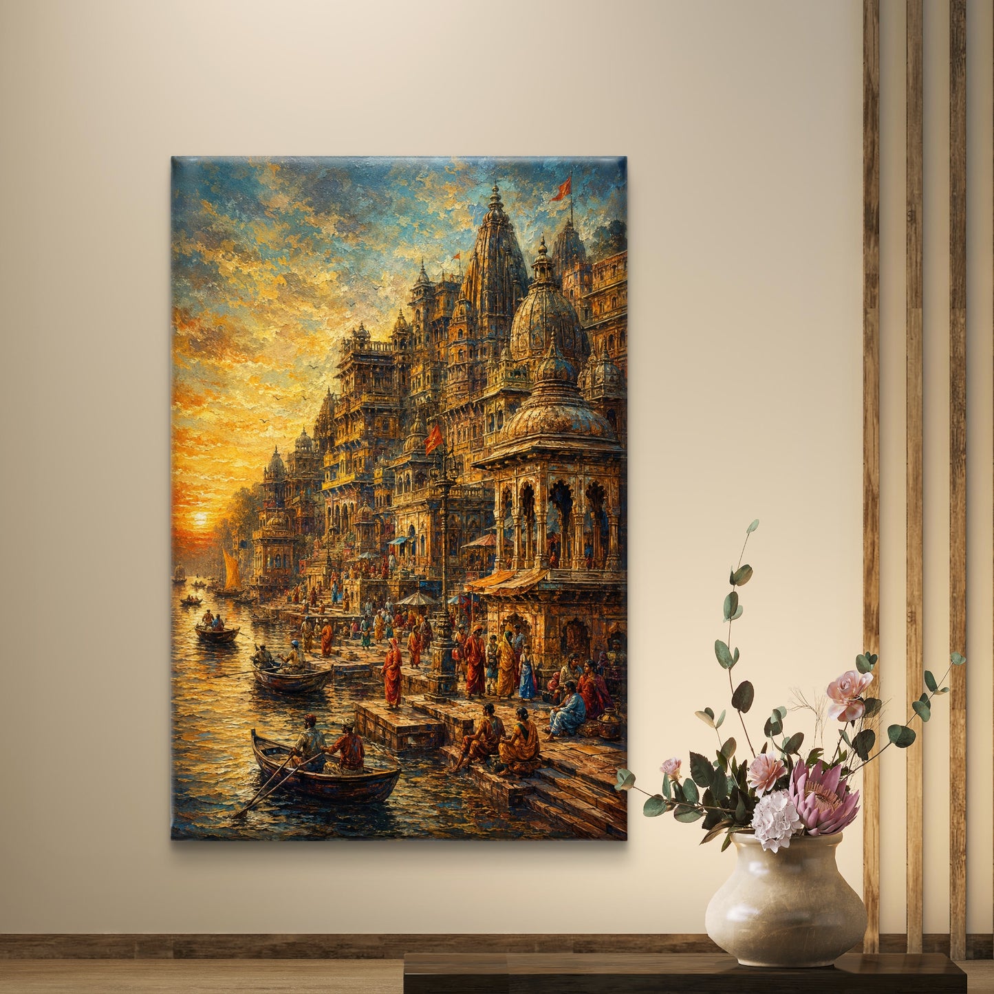 Banaras Ghat Premium Canvas Painting - Buy Online | Decor By Neon
