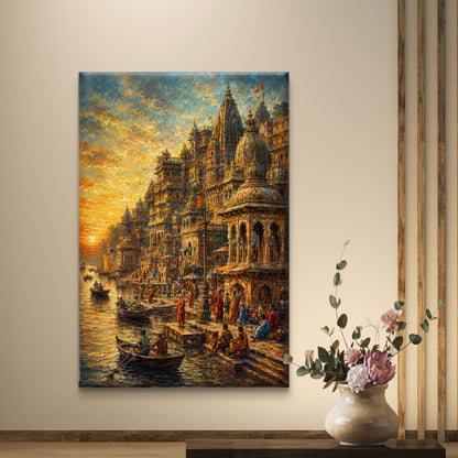Banaras Ghat Premium Canvas Painting