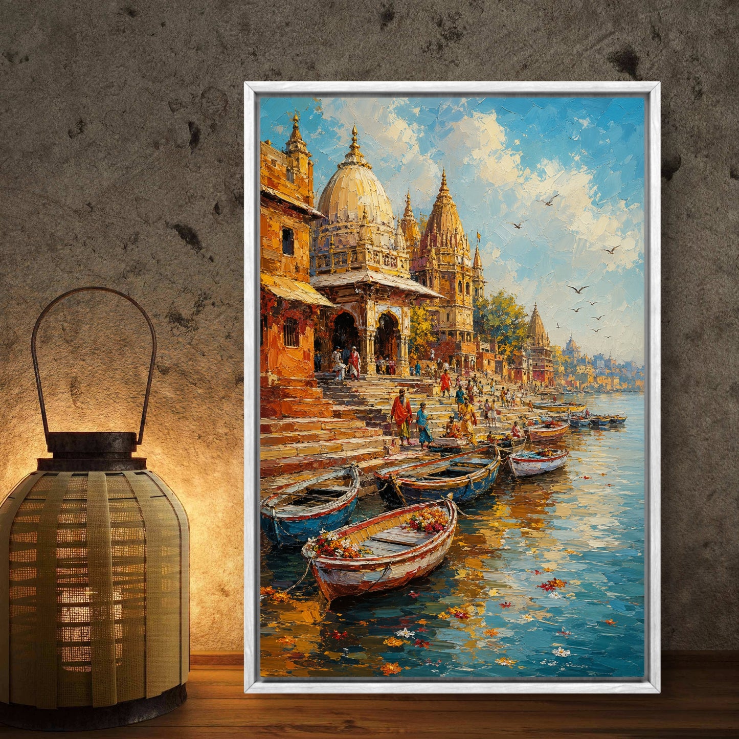 Banaras Ghat Premium Canvas Painting - Buy Online | Decor By Neon