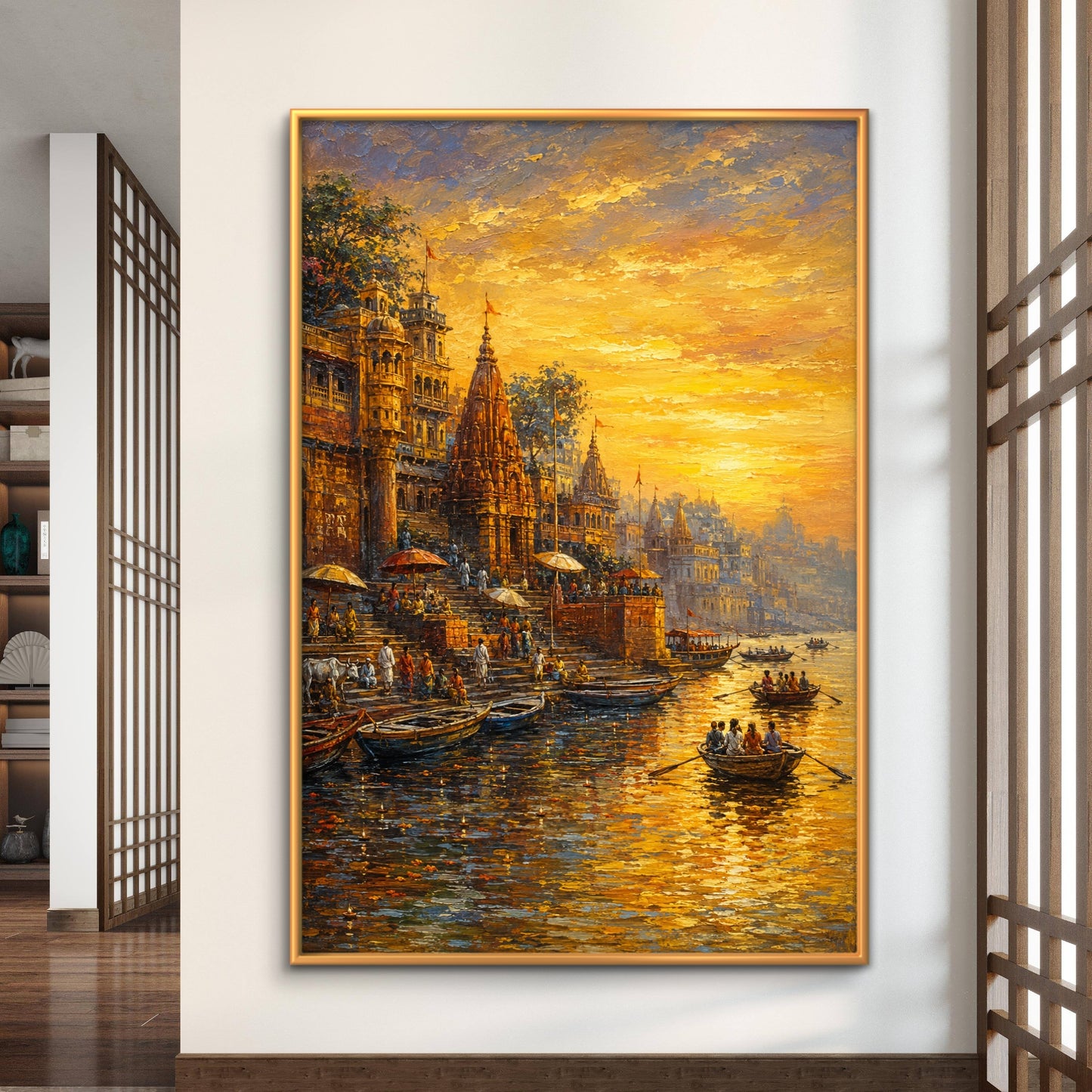 Banaras Ghat Premium Canvas Painting - Buy Online | Decor By Neon