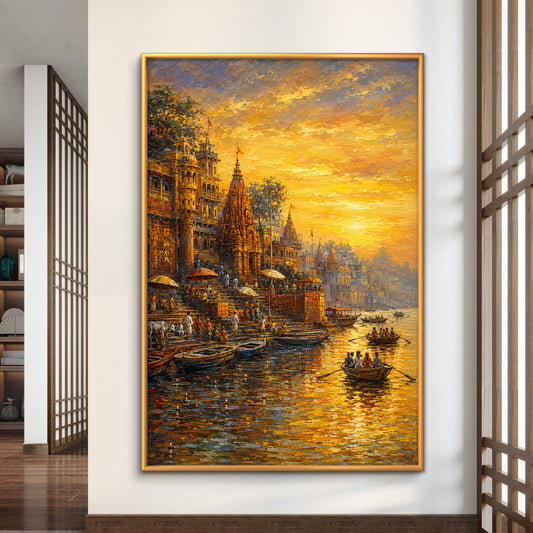 Banaras Ghat Premium Canvas Painting - Premium Wall Art | Decor By Neon