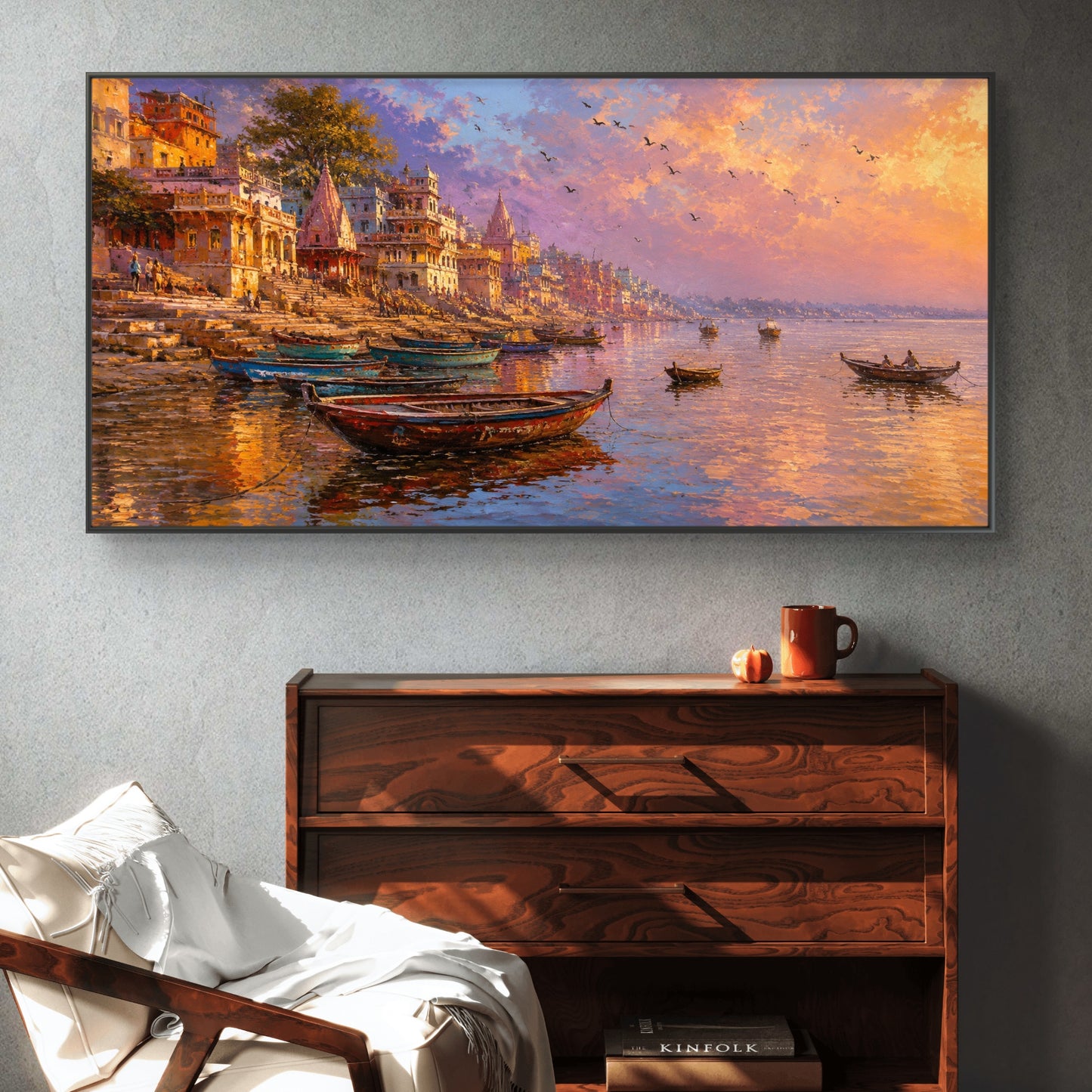 Banaras Ghat Premium Canvas Painting - Buy Online | Decor By Neon